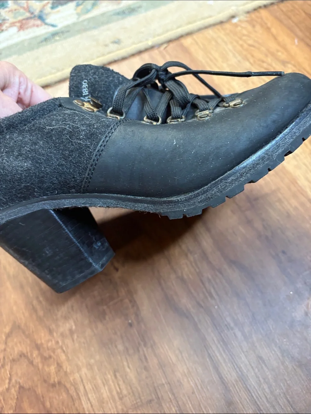 Woolrich Black Leather & Dark Gray Wool Hiker Sneakers